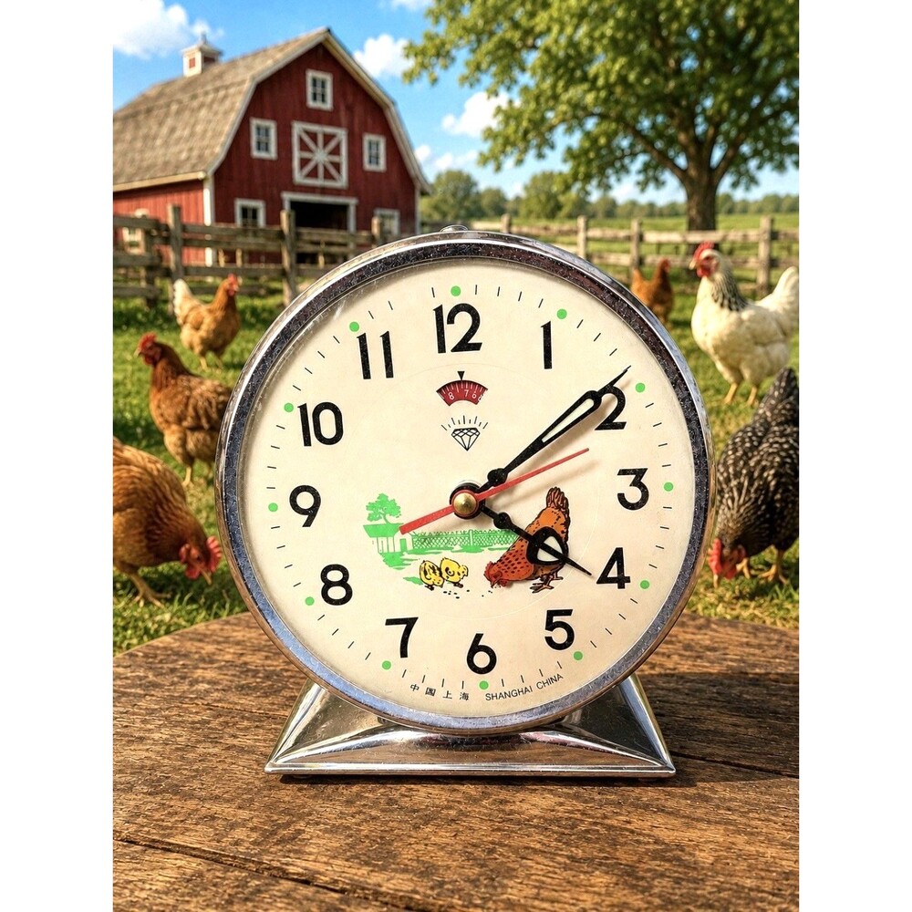 RARE Vintage Shanghai China animated hen mechanical alarm clock